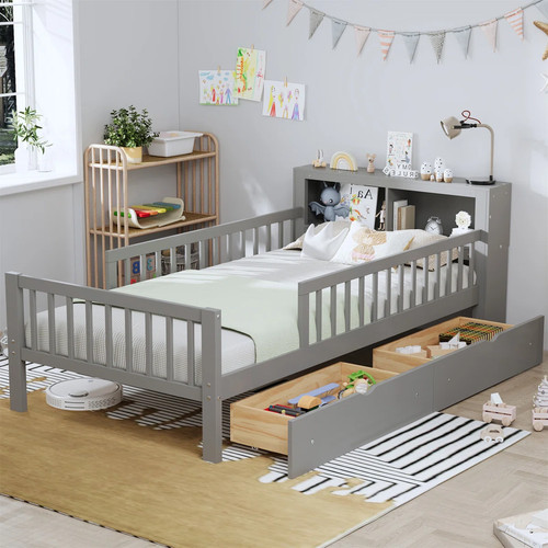 Gray twin bunk bed with - gray,