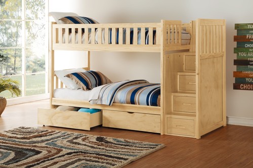 Natural twin bunk bed storage - bunk,